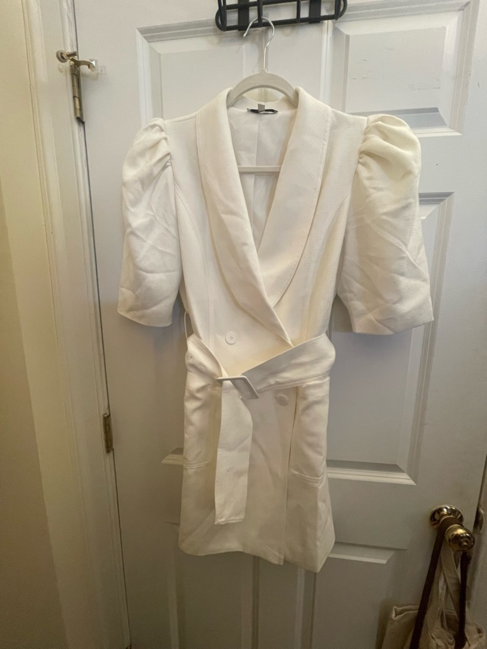 Express x Lady Gang White Puff-Sleeve Mini Blazer Dress